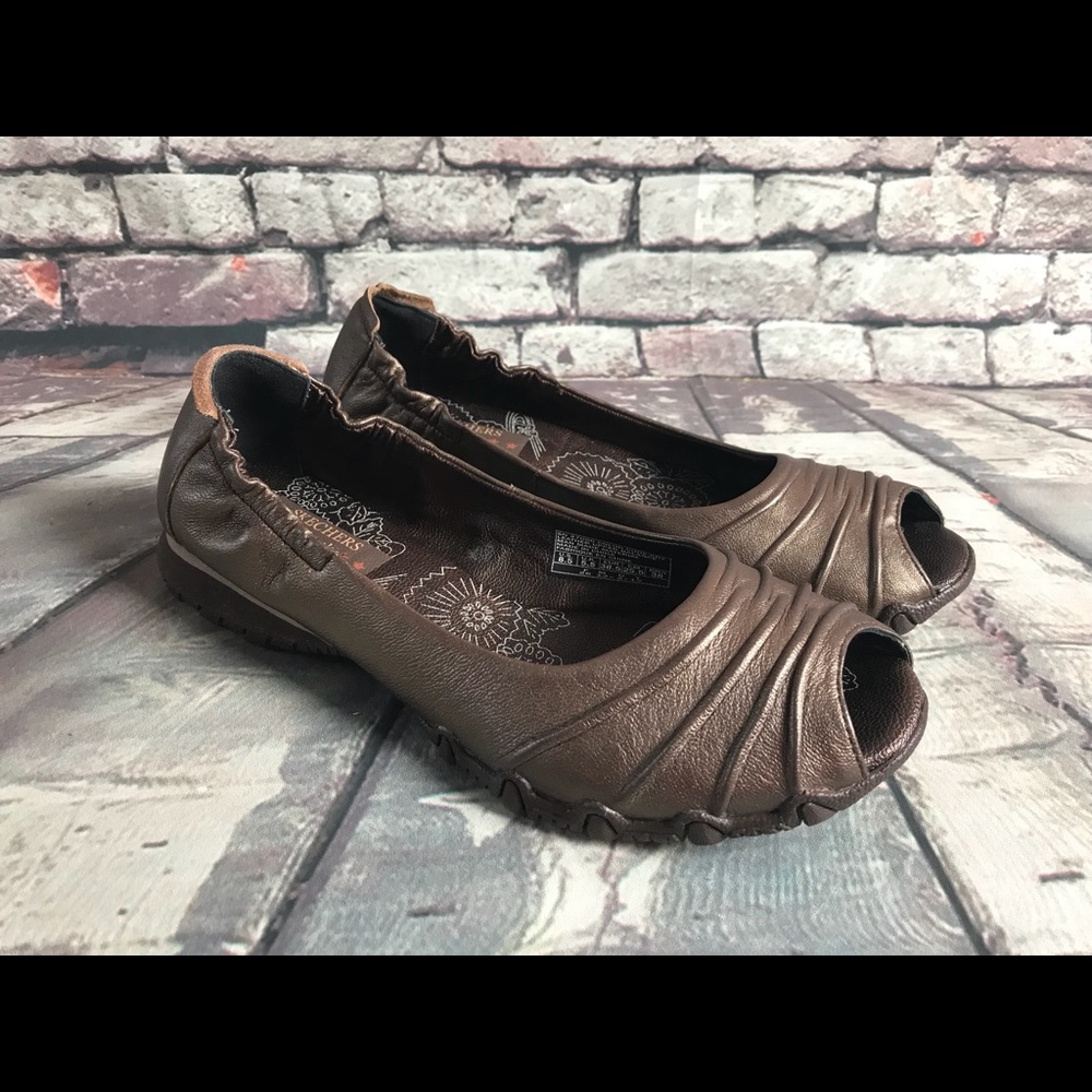 Skechers Biker Scrunchy Peep Toes Metallic Flats